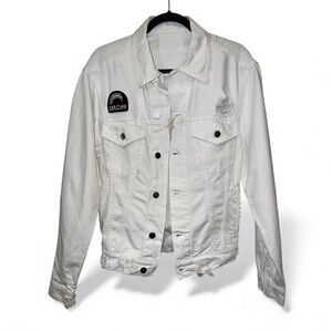 SER.O.YA White Distressed Denim Jacket – No Size Tag (fits S/M)– NWT Patch Logo